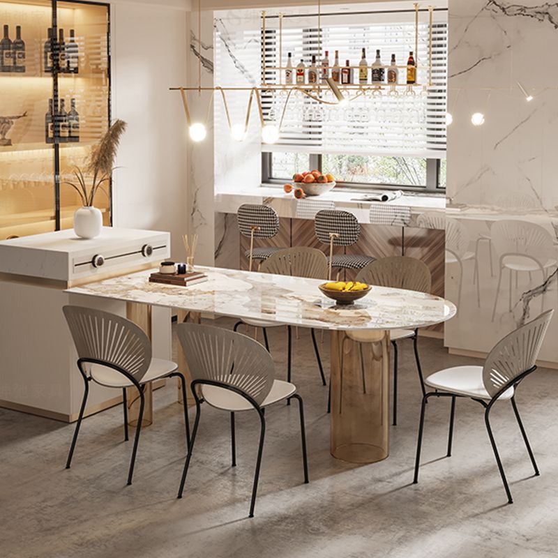 Free Form Modern Dining Table Stone Top Dinette Table with Acrylic Base