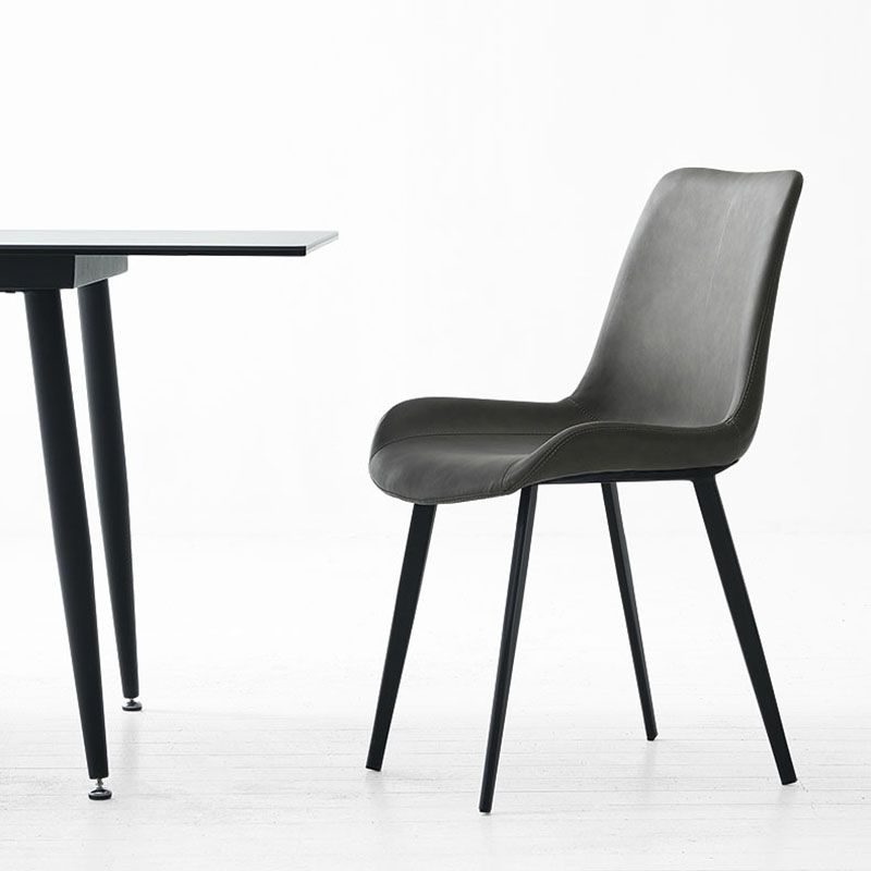 Industrial Style Solid Back Chair for Kitchen Faux Leather Dining Chairs