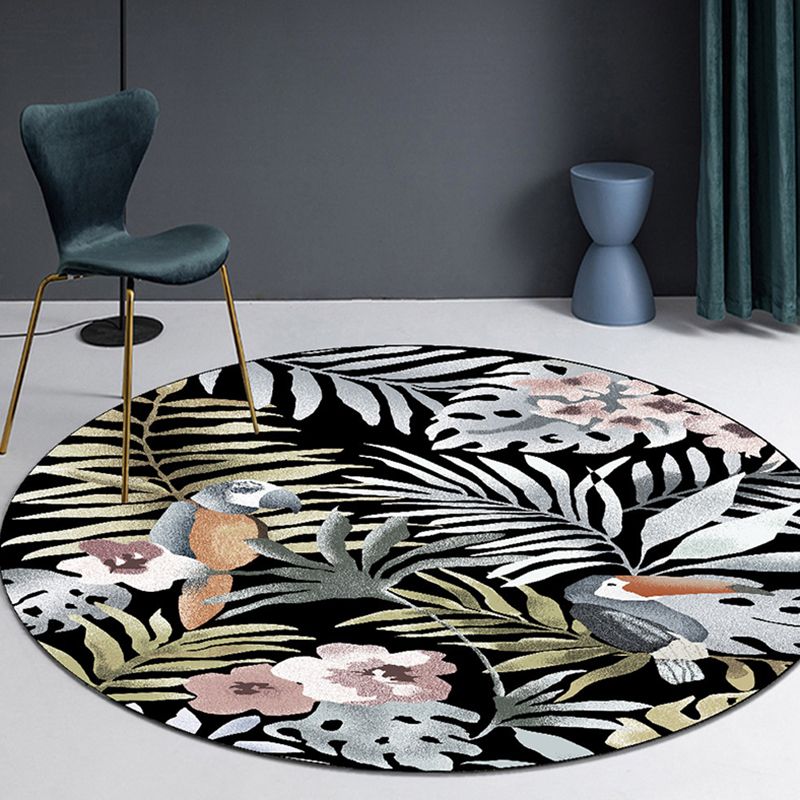 White Plants Carpet Polyester Modern Carpet Non-Slip Backing Carpet for Living Room