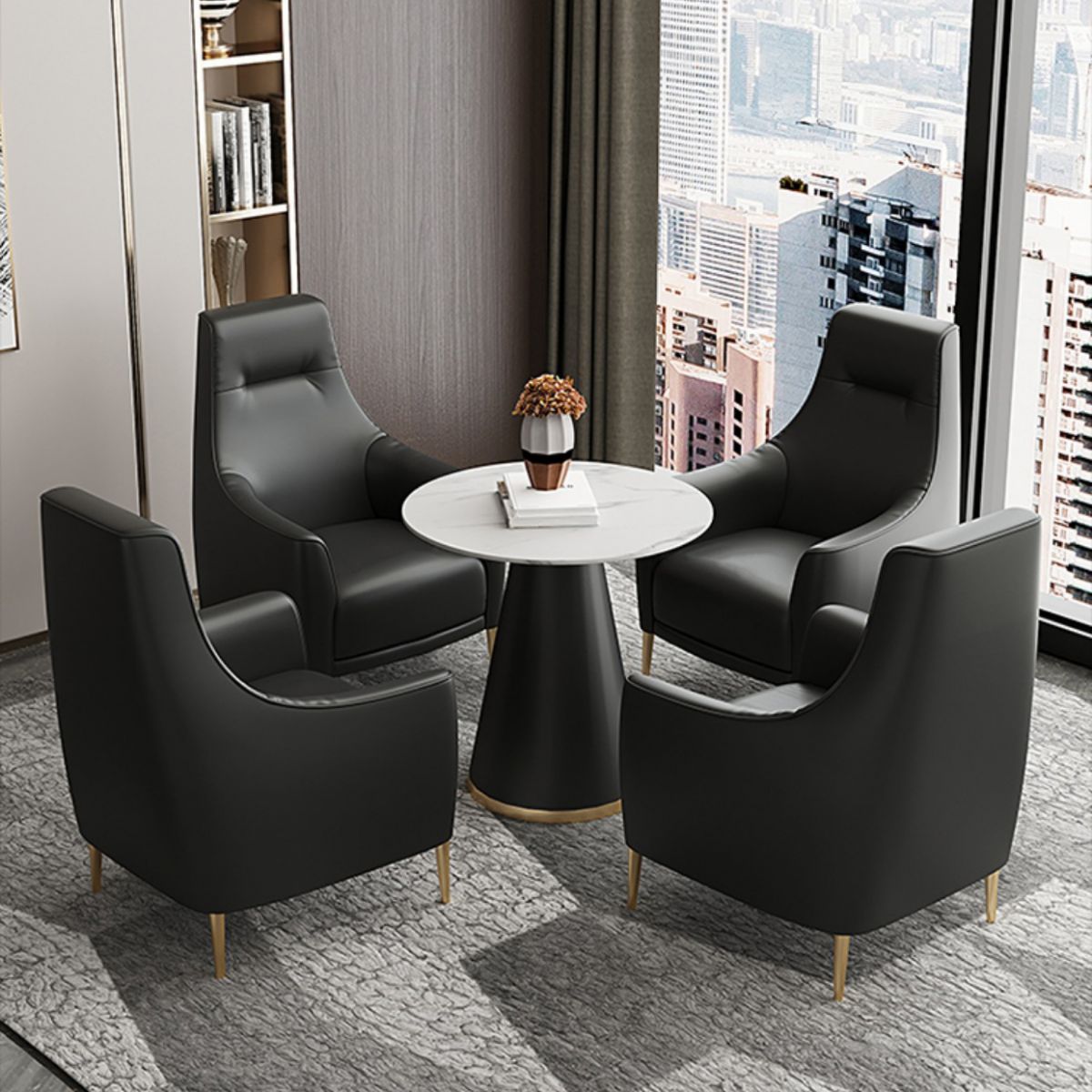 Fixed Back Lounge Chair Water Resistant Side Chair with Gold Tone Legs