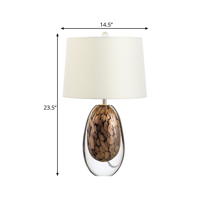 White Drum Nightstand Light Modernist 1 Light Fabric Table Lamp with Oval Colored Glaze Base