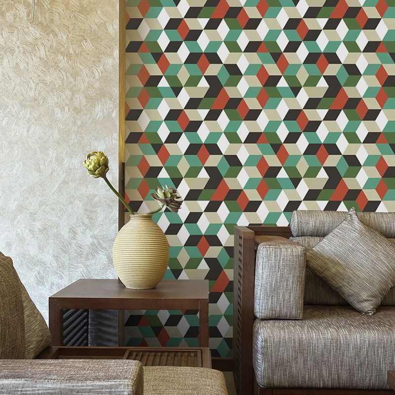 3D Cube Peel Wallpaper Panels Modern Amazing Matrix Wall Covering in Green, 4' x 20.5"