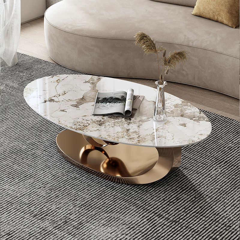 Glam Slate Top Coffee Table Abstract Oval Coffee Cocktail Table