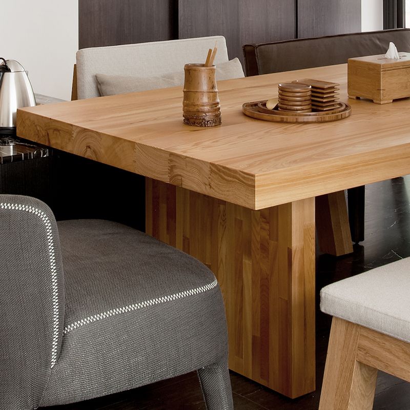 Rectangle Dining Table Modern Wooden Double Pedestal Table in Natural