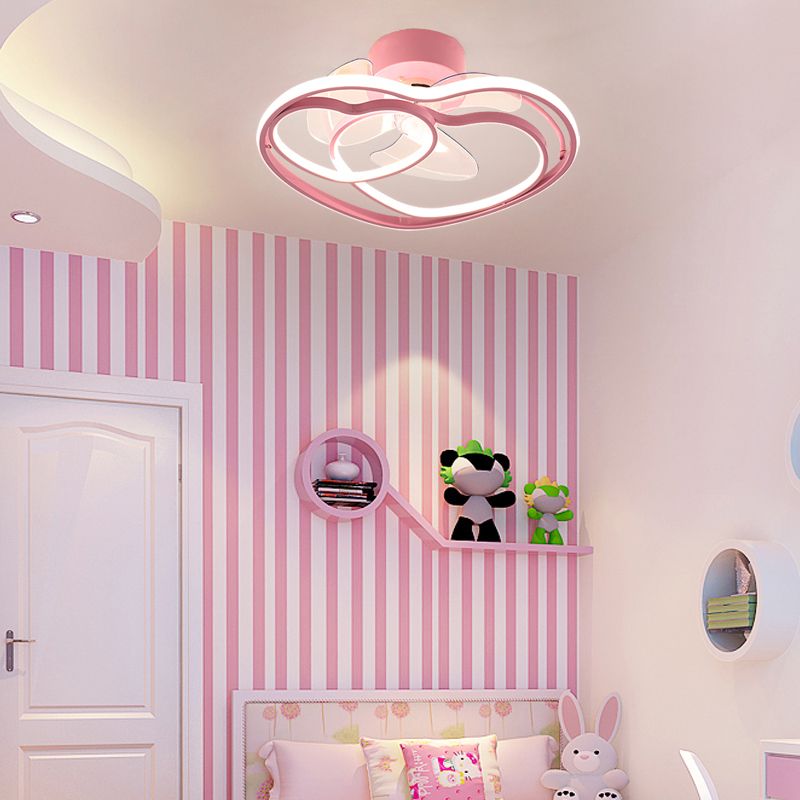 Love Heart LED Ceiling Fan Minimalist Acrylic Kids Bedroom Semi Flush Mount Lamp with Remote