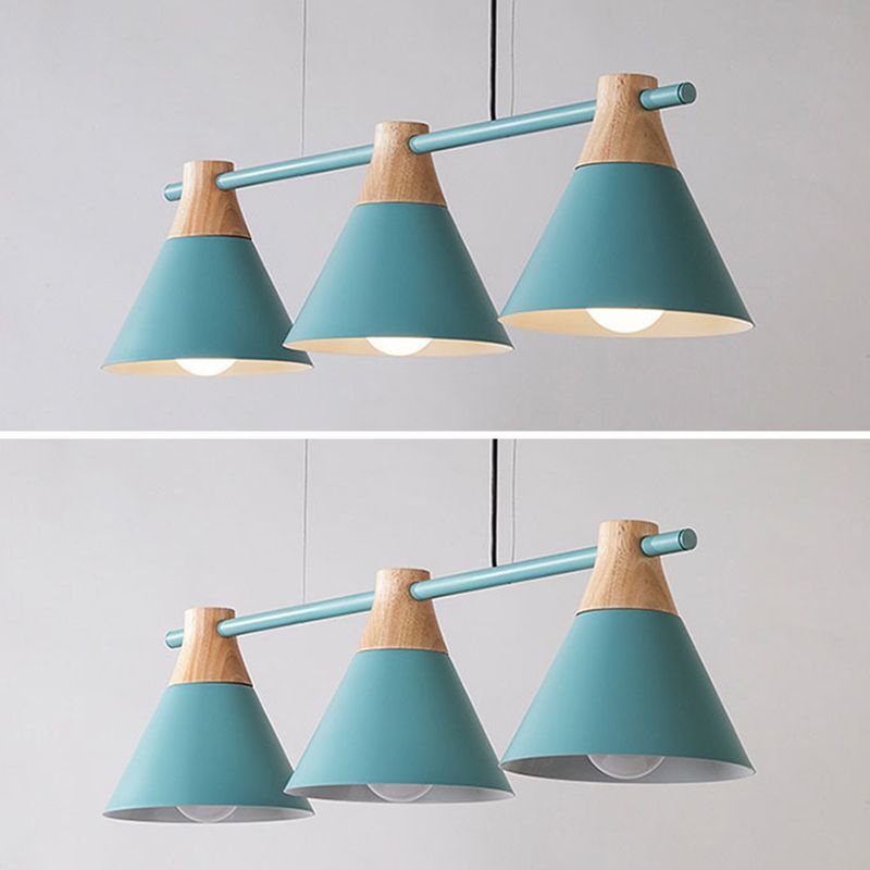 3 Lights Metal Island Pendant Lighting Nordic Macaroon Style Cone Shade Island Lamp for Dining Table