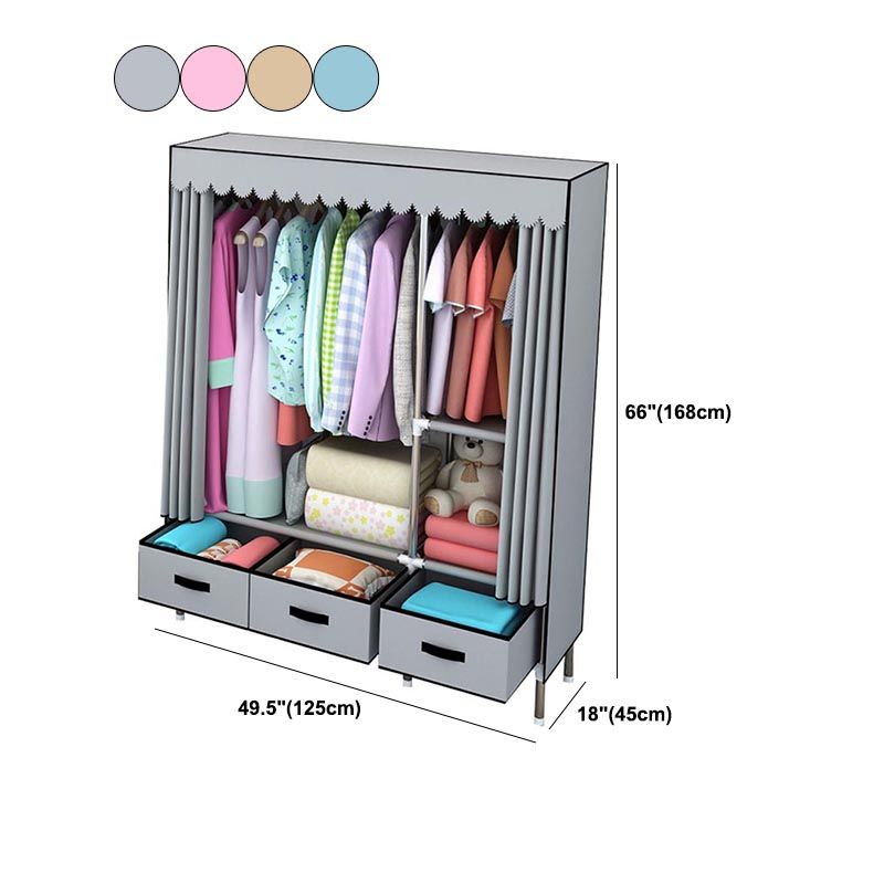 Contemporary Style Metal Wardrobe 1-Door Wardrobe Closet, 49.21" D x 17.72" W x 66.14" H