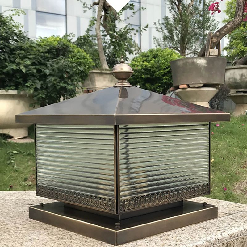 Metal Rectangle Shape Waterproof Pillar Lamp Modern Style 1-Light Outdoor Light