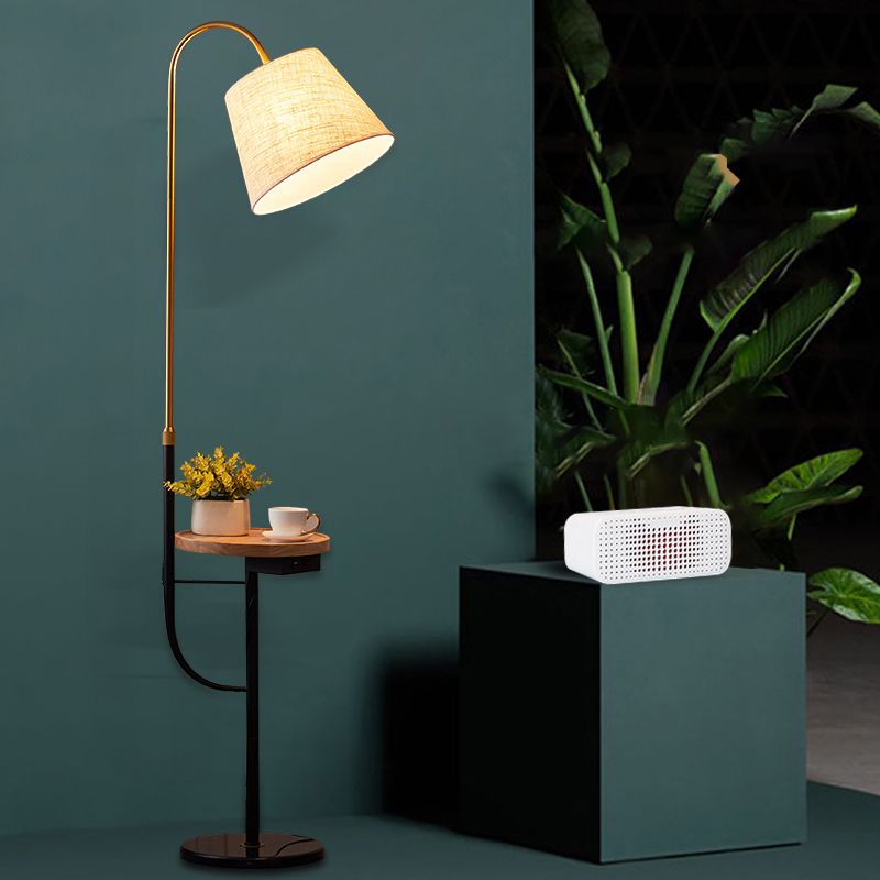 Fabric Tapered Drum Standing Lighting Contemporary 1 Bulb Floor Light with Tray for Bedside
