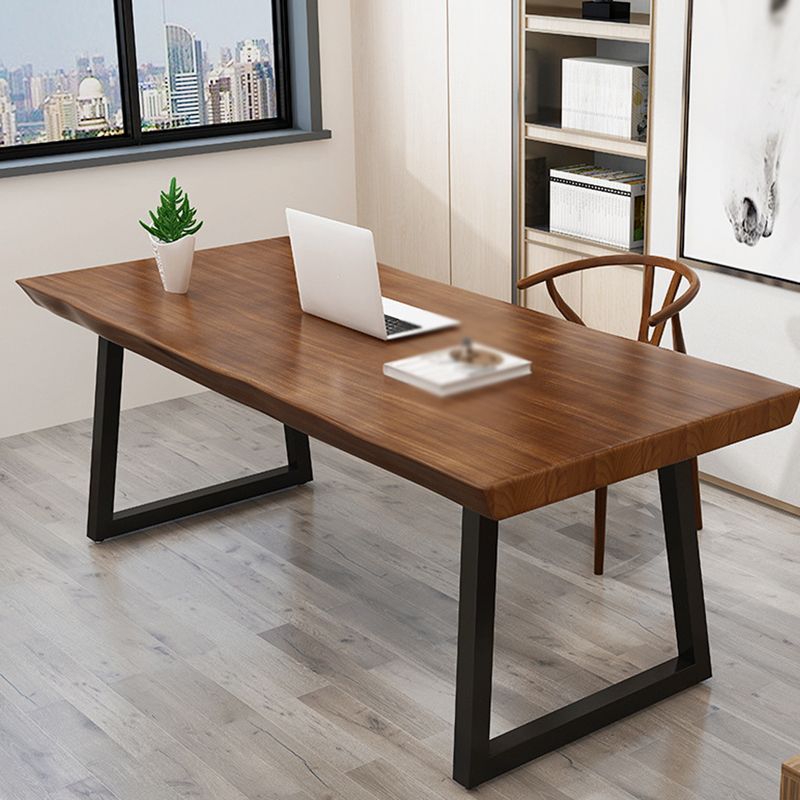 Solid Wood Top Dining Table Industrial Rectangle Table with Sled Base