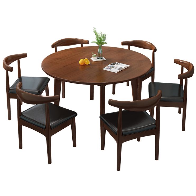 Round 4 Legs Minimalist Table Wood Color Fixed Table with Rubberwood Solid Wood
