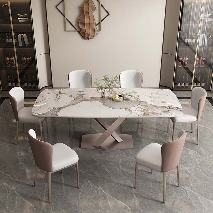 Glam Style Sintered Stone Table Rectangle Table with Metal Legs for Home Use