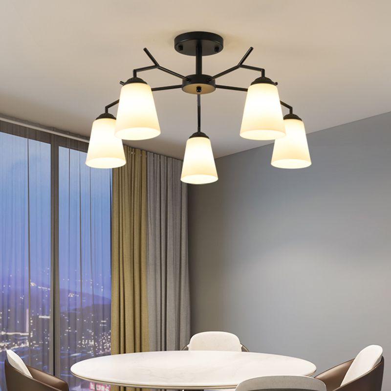Black Shaded Semi Flush Light Fixture Simplicity Glass Living Room Semi Flush Mount Light