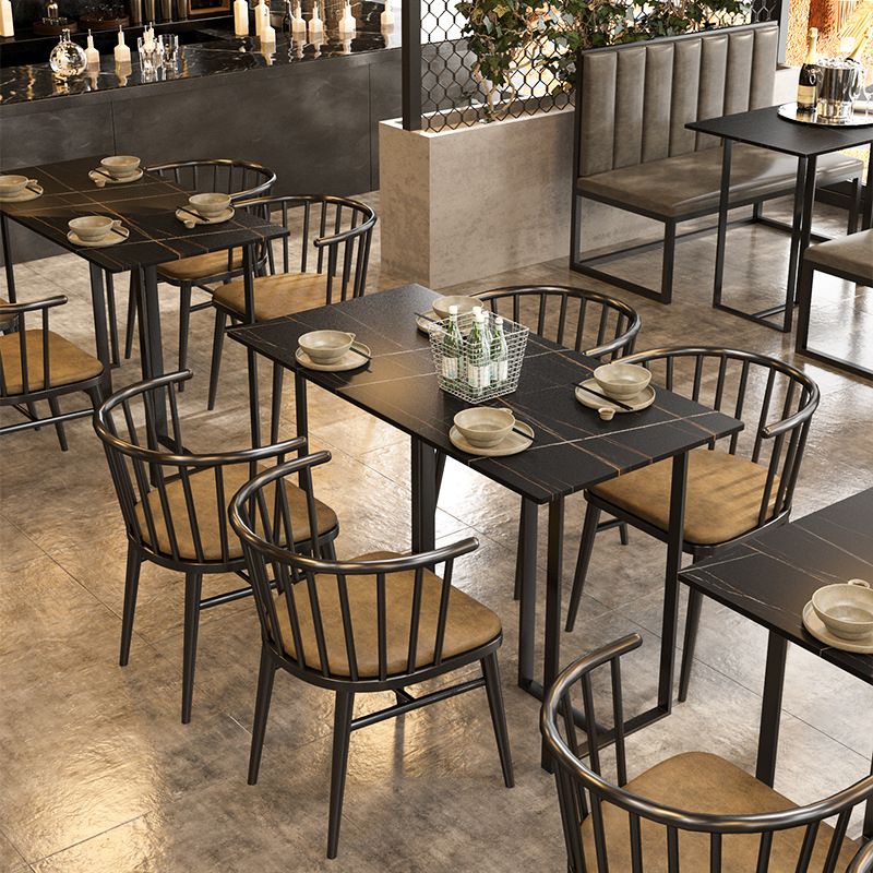 Industrial Iron Dining Table Stone Dining Furniture with Metal Base