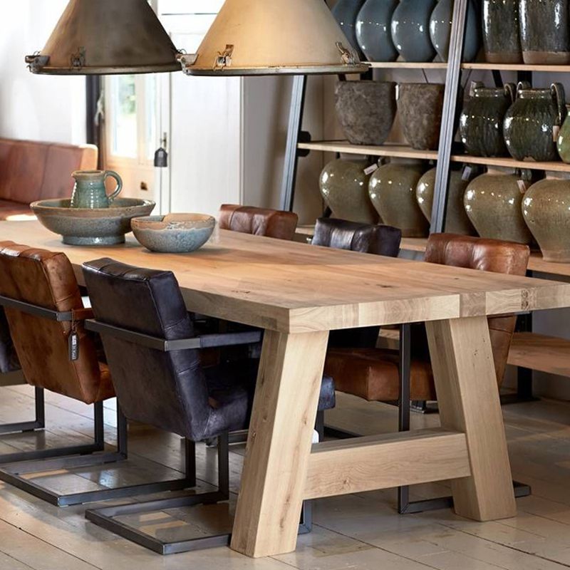 Rectangle Wood Dining Table Modern Pine Table in Nature with Double Pedestal