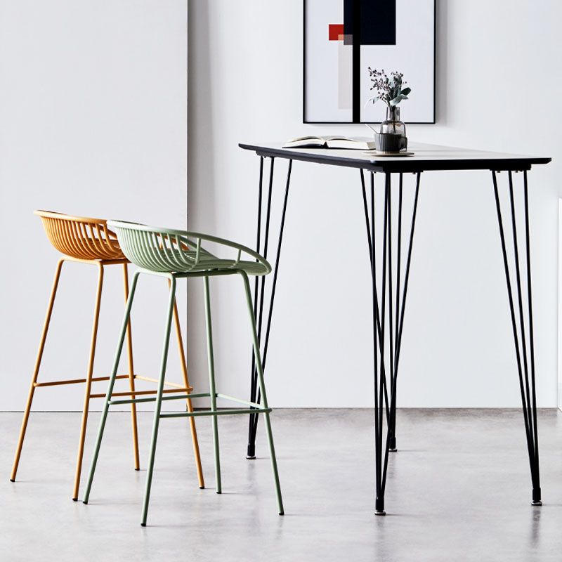 Nordic Metal Low Back Barstool Simple Indoor Tall Stool with Plastic Seat