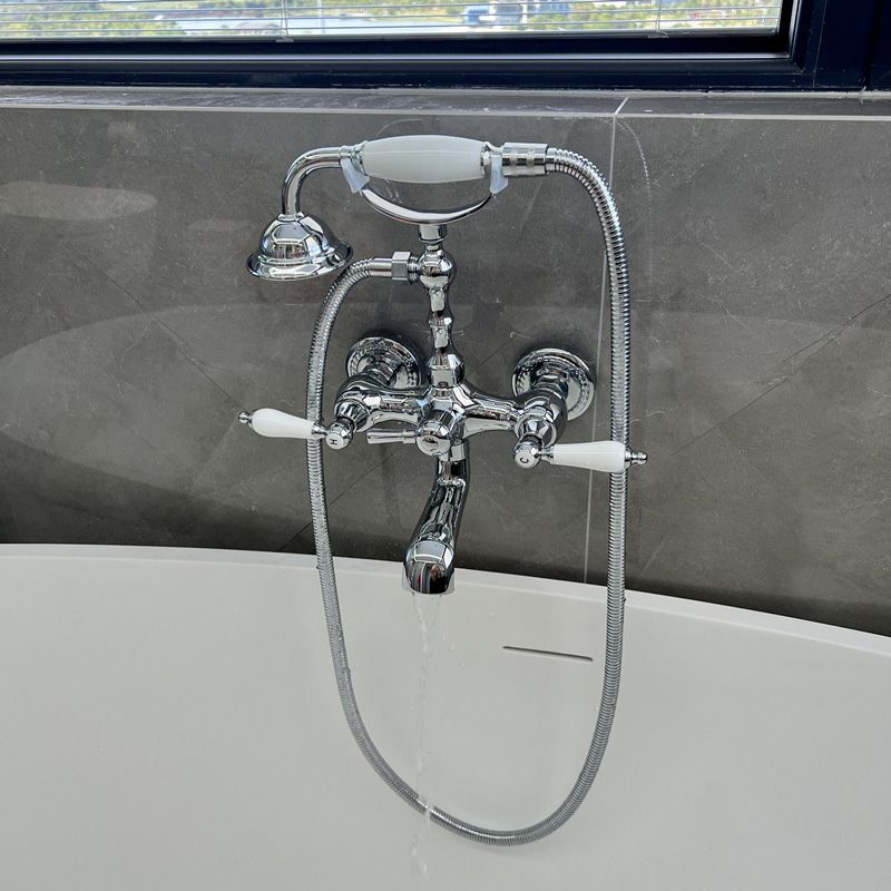 Gold and Silver Claw Foot Tub Faucet Wall Mounted 2-Handle Tub Filler with Handheld Shower