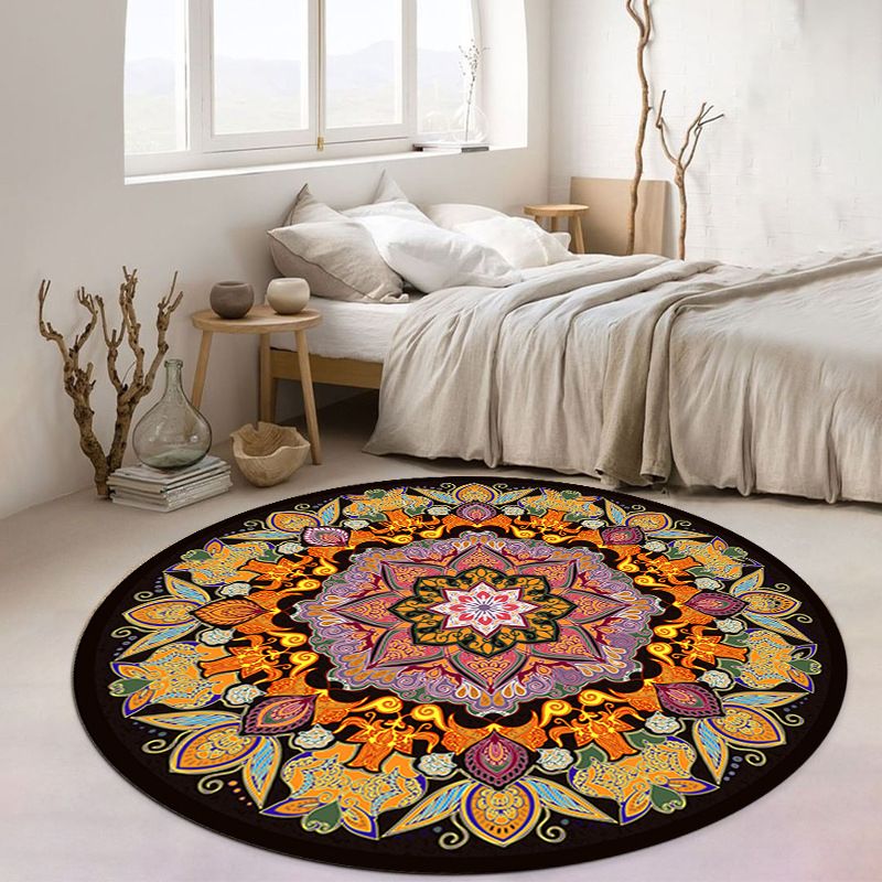 Apricot Flower Carpet Polyester Moroccan Carpet Washable Carpet for Living Room
