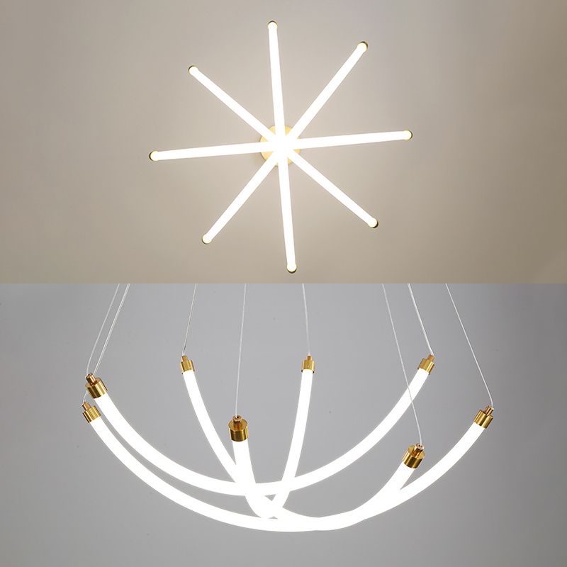 Acrylic Nest Shaped Chandelier Minimalistic Brass LED Pendant Light for Living Room