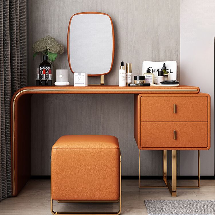 Faux Leather Make-up Vanity Wood Vanity Dressing Table with 2 Storage Drawers