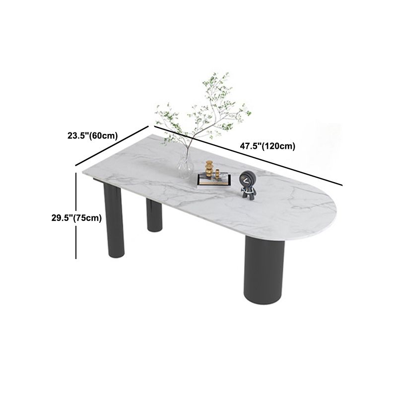 Sintered Stone Dining Table Modern White Top Table with Black Frame for Kitchen