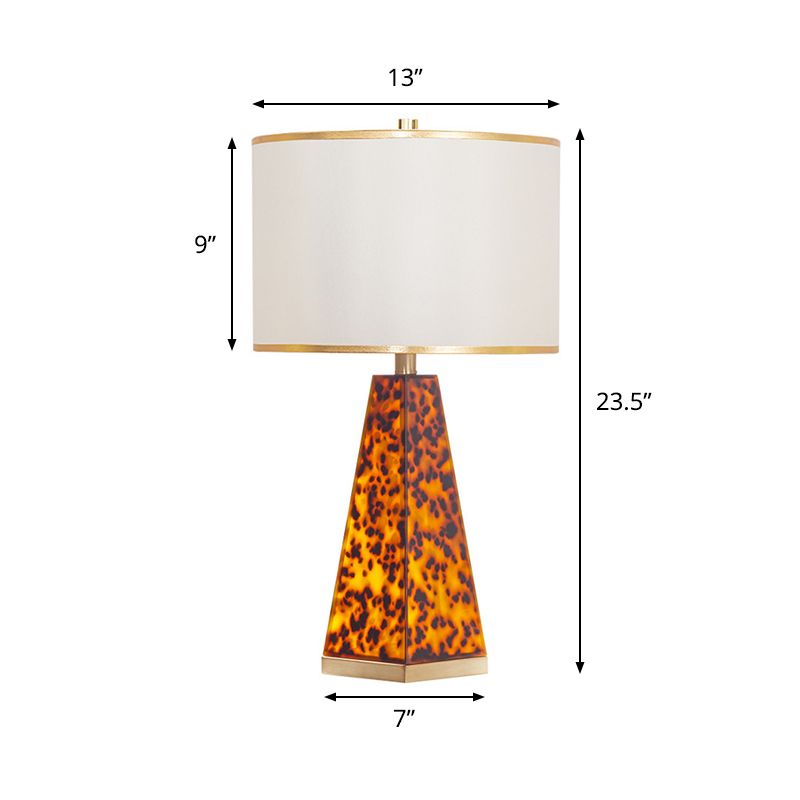 Fabric Drum Nightstand Light Modernism 1 Light White Table Lamp with Tower Leopard Print Acrylic Base