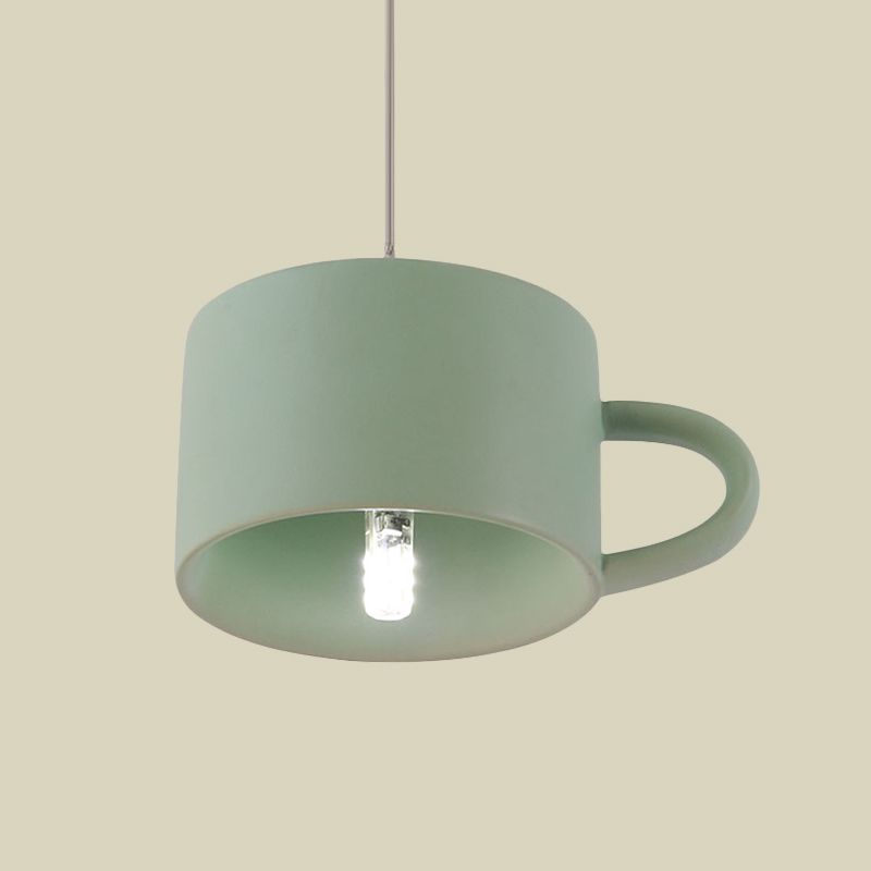 Modern Nordic Cup Shape Hanging Lighting Ceramics 1 Light Restaurant LED Pendant Lamp in Green