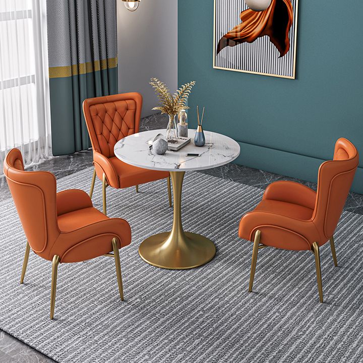 Metal Traditional Luxury Round Table Sintered Stone Table with Tulip Base