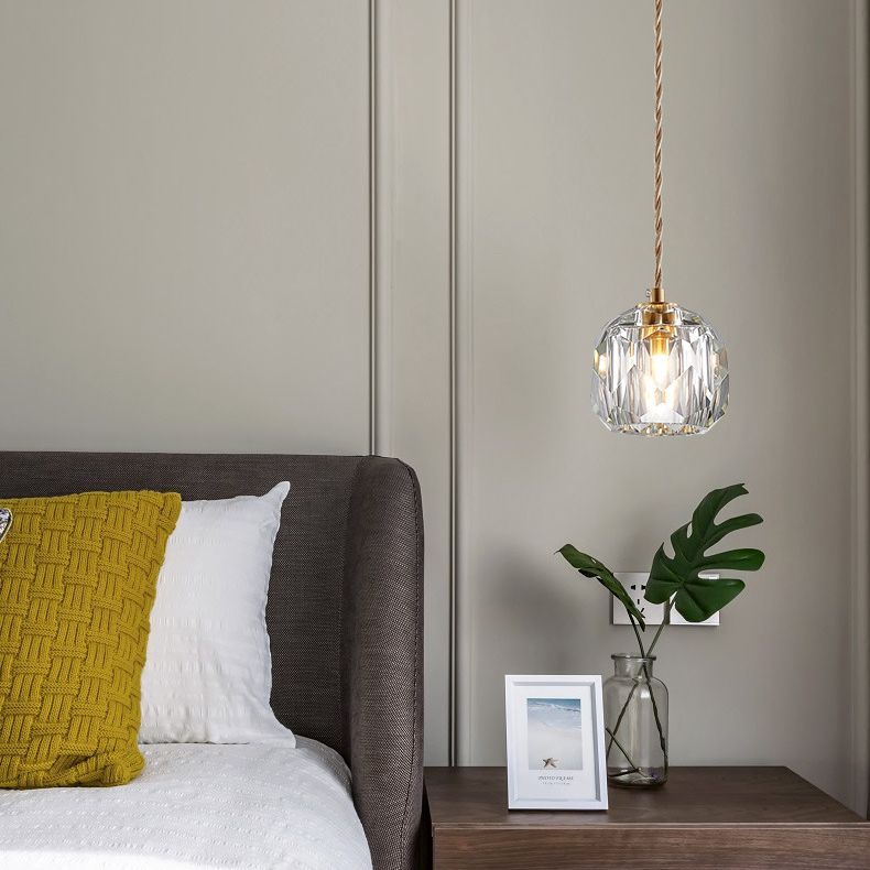 Globe Shape Pendant Lighting Fixture Contemporary Style Crystal Gold Hanging Lamp Kit