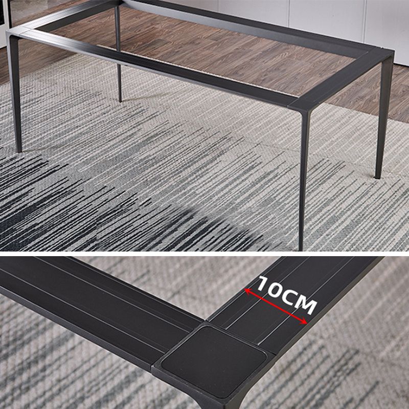 Simplicidad Mesa de comedor de piedra sinterizada Mesa rectangular con cuatro patas metálicas