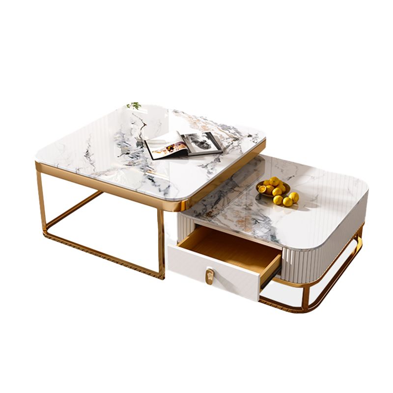 Glam Coffee Table Set Slate 2-Piece Coffee Cocktail Table with Drawer