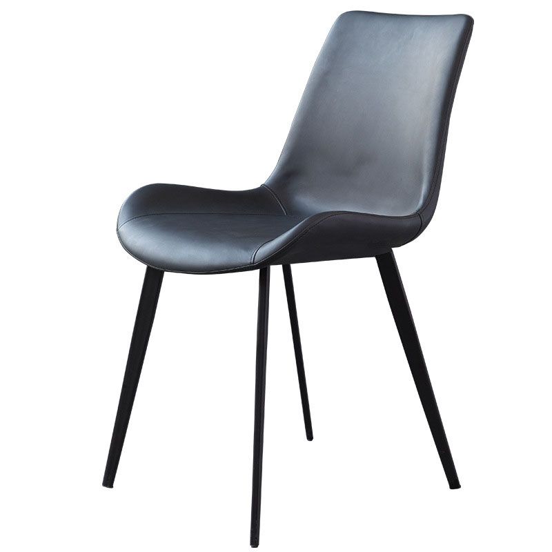 Contemporary Metal Dining Room Chair Armless Faux Leather Side Chair