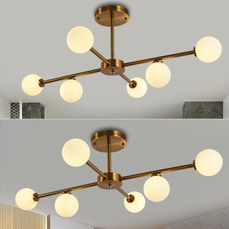 Living Room Semi Flush Light Fixture Minimalist Gold Semi Mount Lighting with Round Glass Shade