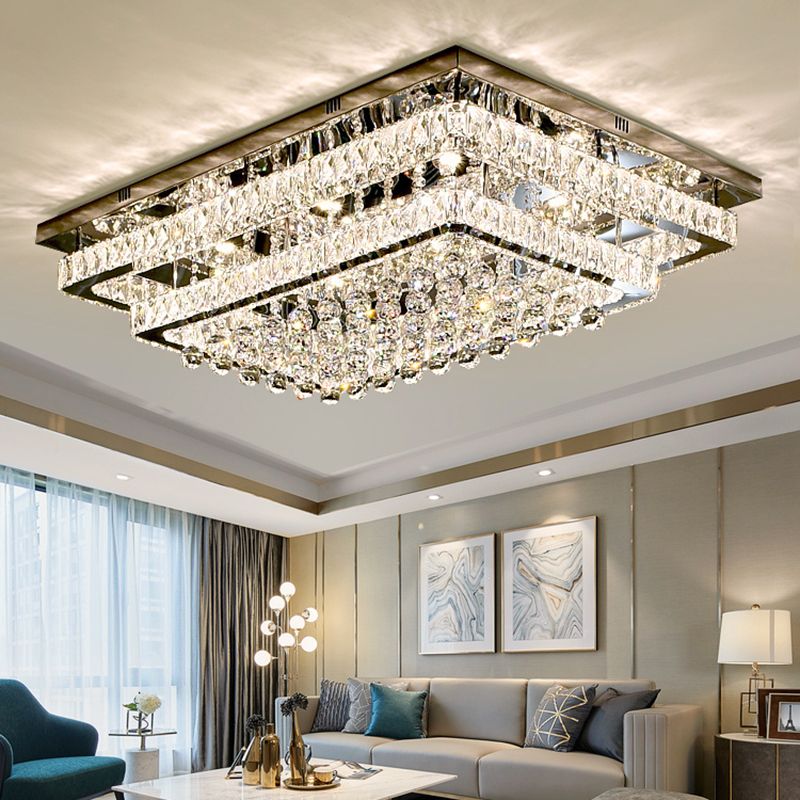 Lampade da incasso in metallo argentato Lampade da soffitto moderne per camera da letto quadrata con paralume in cristallo