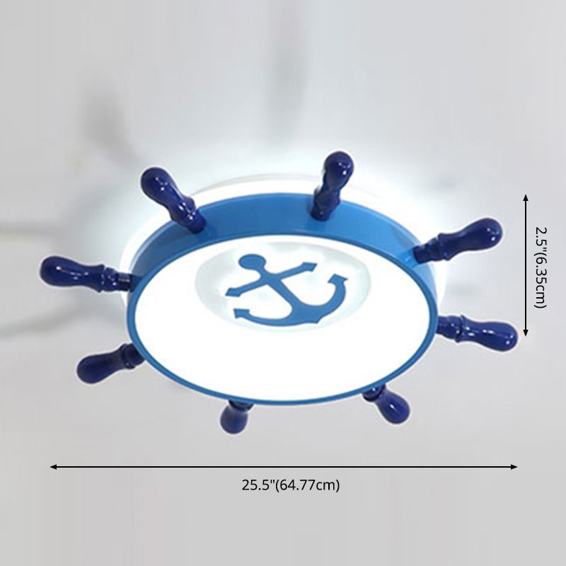 Mediterranean Style Flush Mount Ceiling Light Children's Room Boys and Girls Bedroom Study Kindergarten Cute Cartoon Pirate Ship Rudder LED Lamps