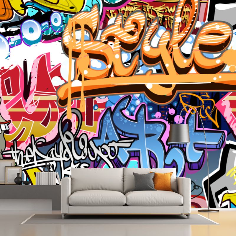Graffiti Mural Wallpaper Contemporary Stain Resistant Bedroom Wall Decoration, Custom-Made