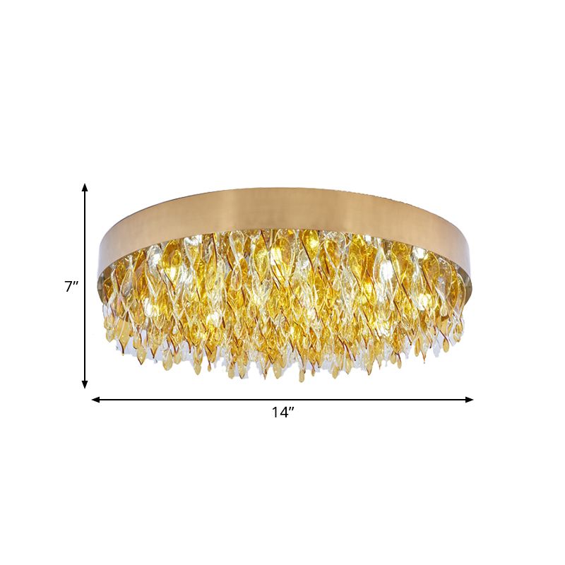 Amber Crystal Teardrop Flush Mount Contemporary 6 Lights Bedroom Ceiling Mounted Fixture in Gold
