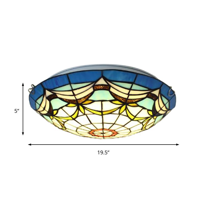 Plafonnier à bol nautique en verre d'art, 3 lumières, style Tiffany, pour salon