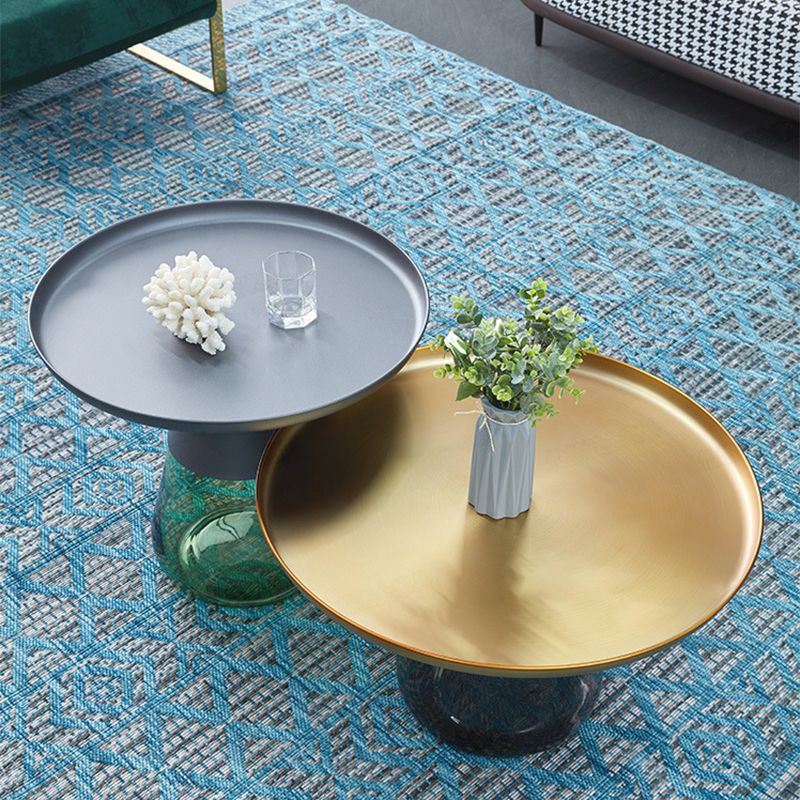 Mid-century Modern Style Round Metal Table with Glass Bottom Coffee Table