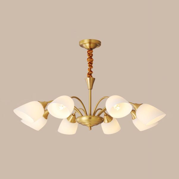 Bell Chandelier Lighting Fixtures American Style Multi-Head Suspension Light with White Glass Shade