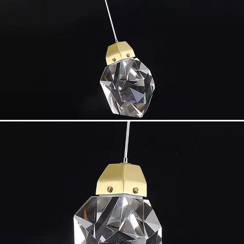 Copper Gold LED Hanging Lamp in Modern Artistic Style Crystal Geometric Pendant Light for Dining Room