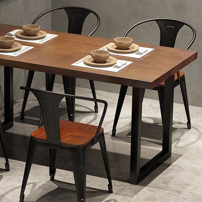 Industrial Wooden Dining Room Set with Rectangle Table and Metal Base Dining Table Furniture
