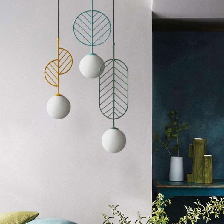 Multicolored Leaf Pendant Lighting Macaron 1 Head White Glass Suspension Light for Cafe