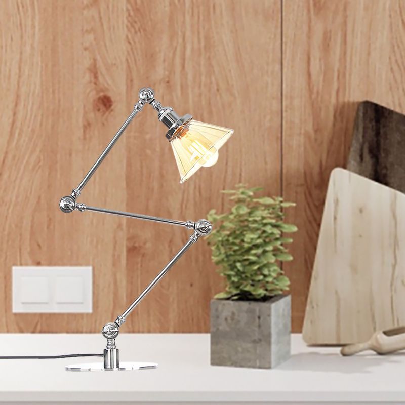 Cone Clear/Amber Glass Table Lamp Warehouse Stylish 1 Light Black/Brass Table Lighting for Study Room