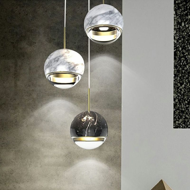 Globe/Cone Marble LED Pendant Light Kit Designer Zwart/Wit/Green Hanging Lamp -armatuur voor woonkamer
