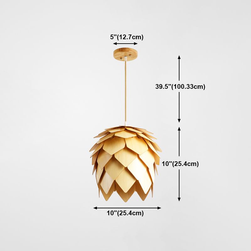 Modern Simple Hanging Light Wooden Shade Pendent Lighting Fixture for Sitting Room