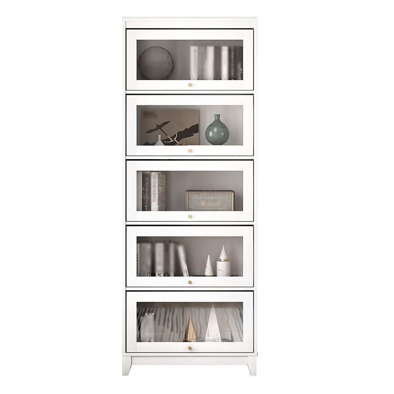 Manufactured Wood Standard Bookcase White Contemporary Bookcase with Glass Doors