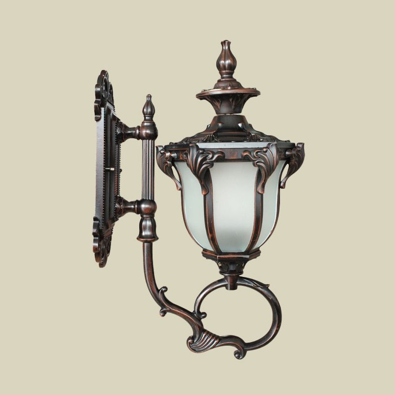 Scrolling Am Metal Wall Lamp Rustic 1 Bulb Outdoor Sconce with Opal Glass Shade in Brass/Coffee