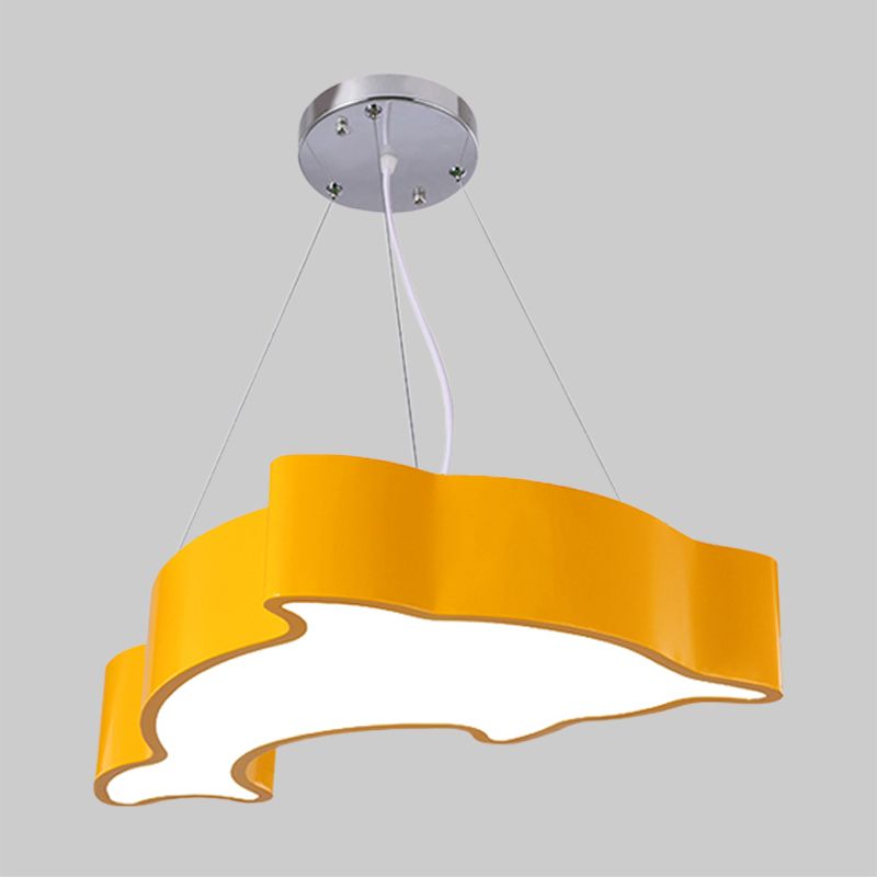 Acrylic Dolphin Pendant Chandelier Minimalist Blue/Green/Yellow LED Ceiling Suspension Lamp for Playroom