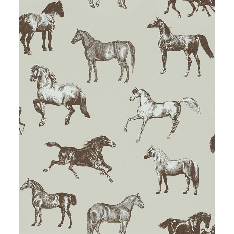 Full Size Minimalist Mural Wallpaper in Grey and Black Galloping Horses Wall Art for Coffee Shop